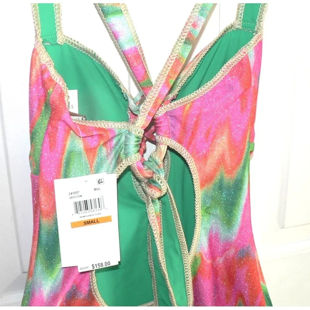 BECCA by Rebecca Virtue Women's Mirage Metallic Lace-Up One-Piece Swimsuit Small